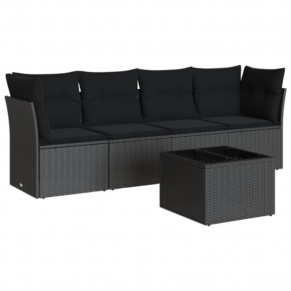 vidaXL sofasæt til haven 5 dele med hynder polyrattan sort