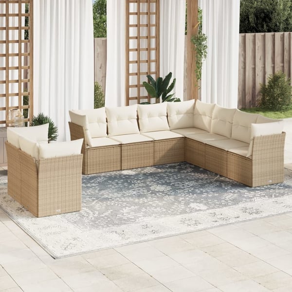 vidaXL sofasæt til haven 9 dele med hynder polyrattan beige