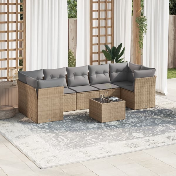 vidaXL sofasæt til haven 8 dele med hynder polyrattan beige