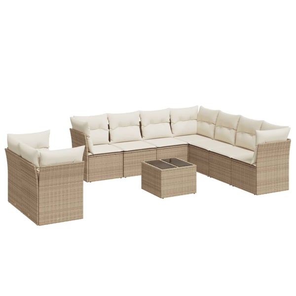 vidaXL sofasæt til haven 10 dele med hynder polyrattan beige