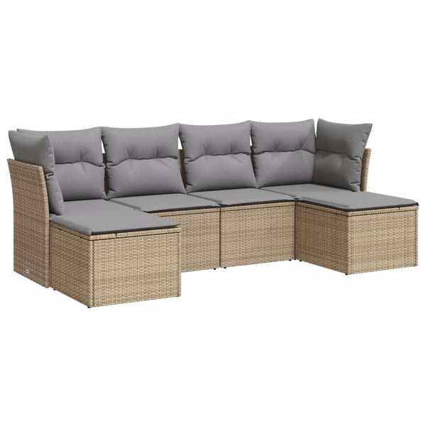 vidaXL sofasæt til haven 6 dele med hynder polyrattan beige