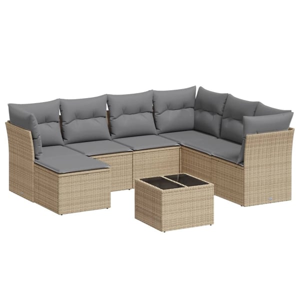 vidaXL sofasæt til haven 8 dele med hynder polyrattan beige