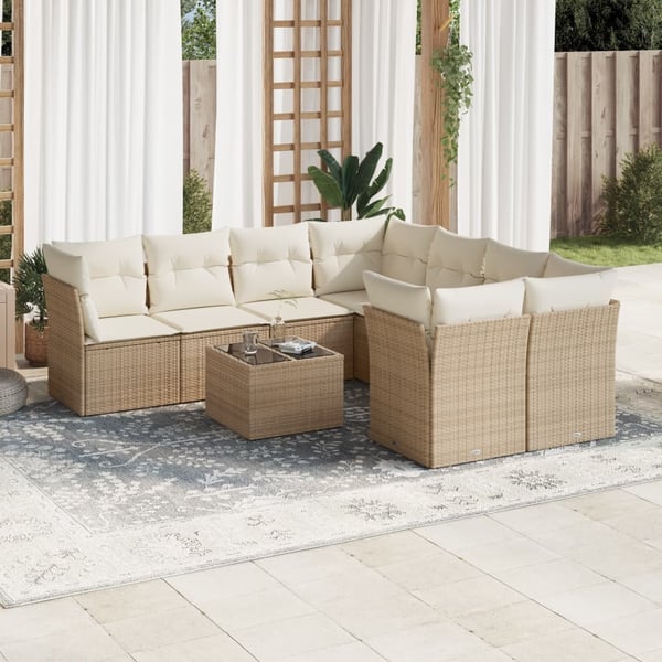 vidaXL sofasæt til haven 9 dele med hynder polyrattan beige