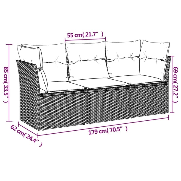 vidaXL sofasæt til haven 3 dele med hynder polyrattan beige