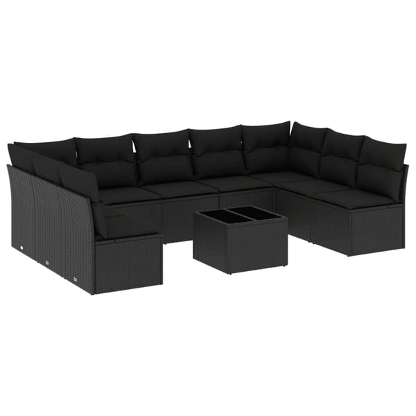 vidaXL Loungegrupp 10 delar med svarta dynor konstrotting