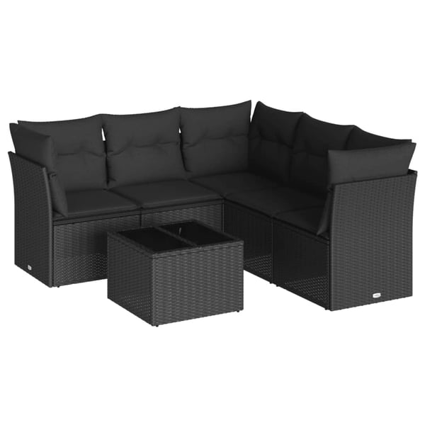 vidaXL sofasæt til haven 6 dele med hynder polyrattan sort