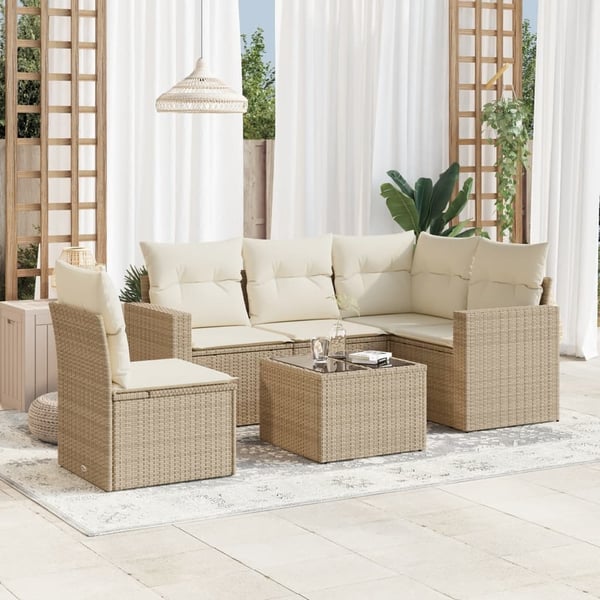 vidaXL sofasæt til haven 6 dele med hynder polyrattan beige