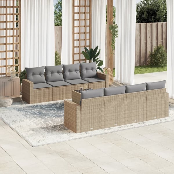 vidaXL sofasæt til haven 9 dele med hynder polyrattan beige
