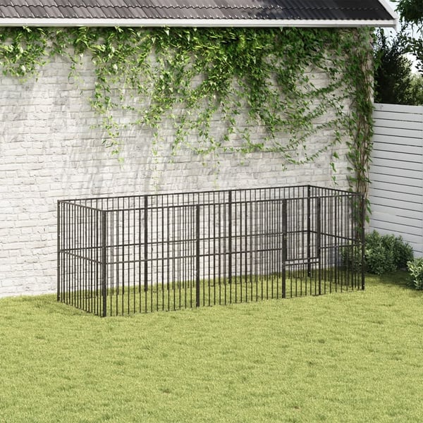 vidaXL hundegård 8 paneler galvaniseret stål sort