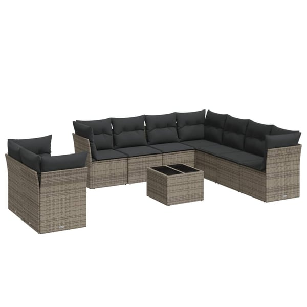vidaXL sofasæt til haven 10 dele med hynder polyrattan grå