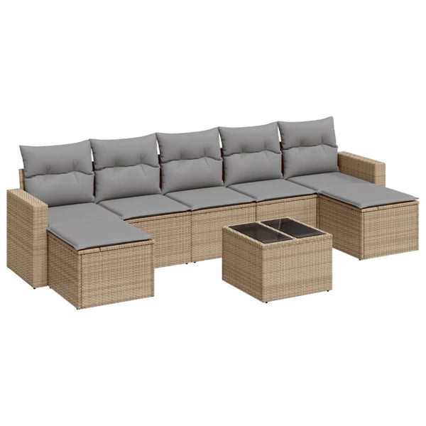 vidaXL sofasæt til haven 8 dele med hynder polyrattan beige