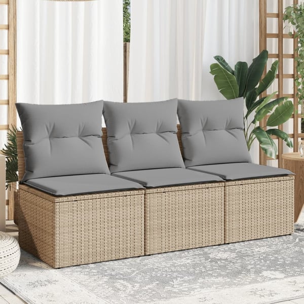vidaXL 3-personers havesofa med hynder polyrattan beige