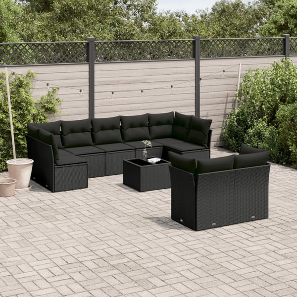 vidaXL Loungegrupp 10 delar med svarta dynor konstrotting