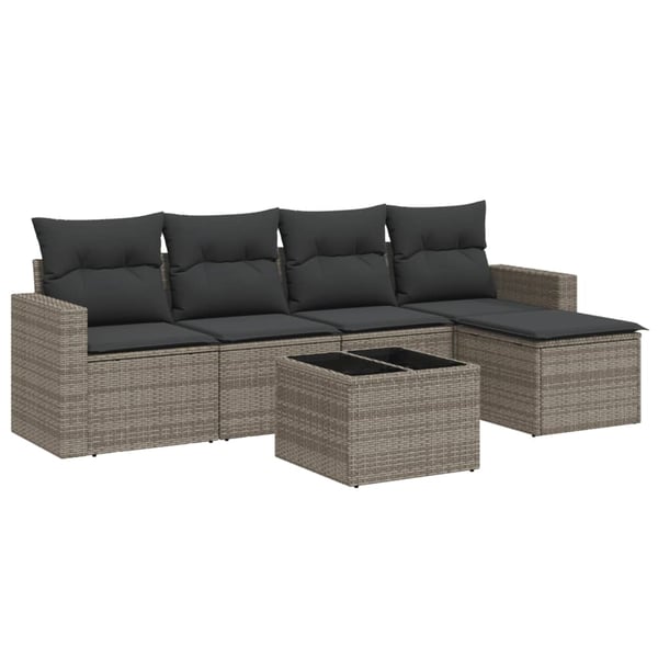 vidaXL sofasæt til haven 6 dele med hynder polyrattan grå