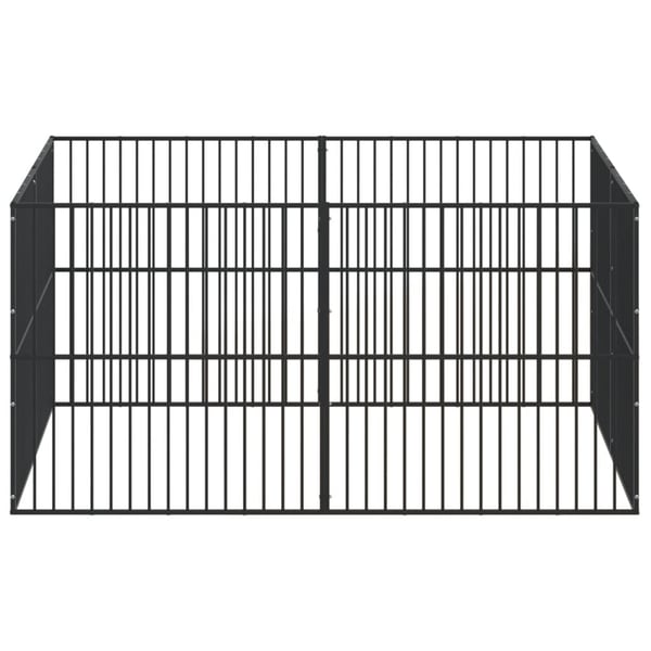 vidaXL hundegård 8 paneler galvaniseret stål sort