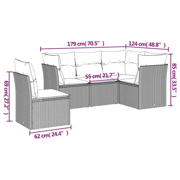 vidaXL sofasæt til haven 5 dele med hynder polyrattan beige