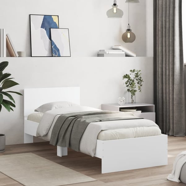 vidaXL Sengeramme med hodegavl hvit 75x190 cm konstruert tre