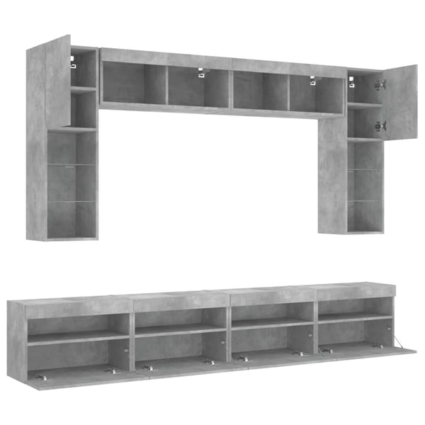 vidaXL Vegghengte TV-benker med LED 8 stk betonggrå