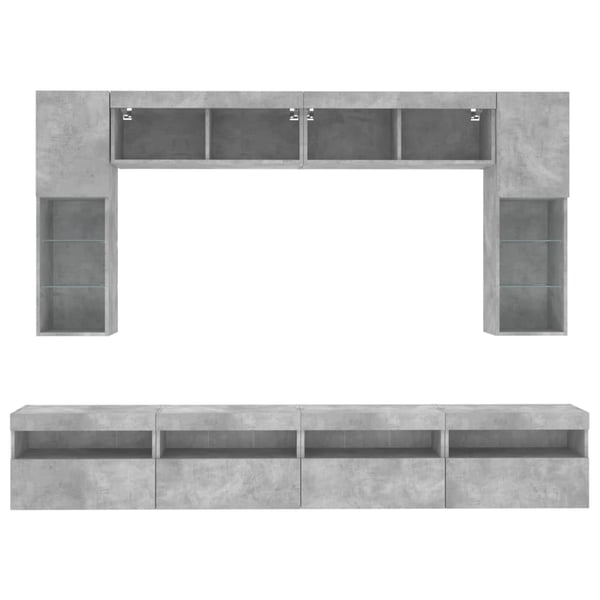 vidaXL Vegghengte TV-benker med LED 8 stk betonggrå
