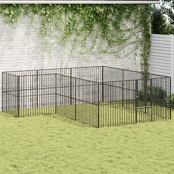 vidaXL hundegård 12 paneler galvaniseret stål sort