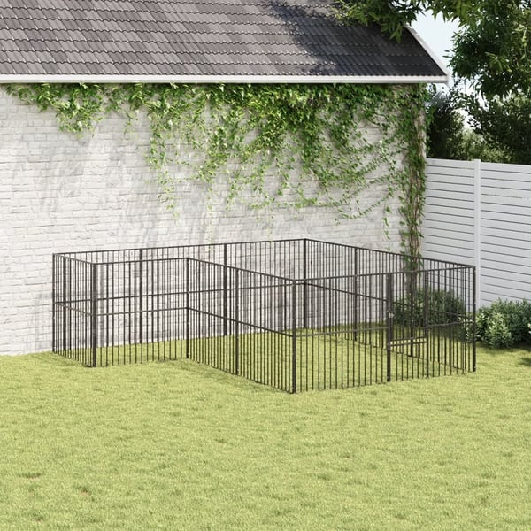 vidaXL hundegård 12 paneler galvaniseret stål sort