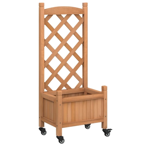 vidaXL Plantekasse med espalier og hjul brun heltre gran