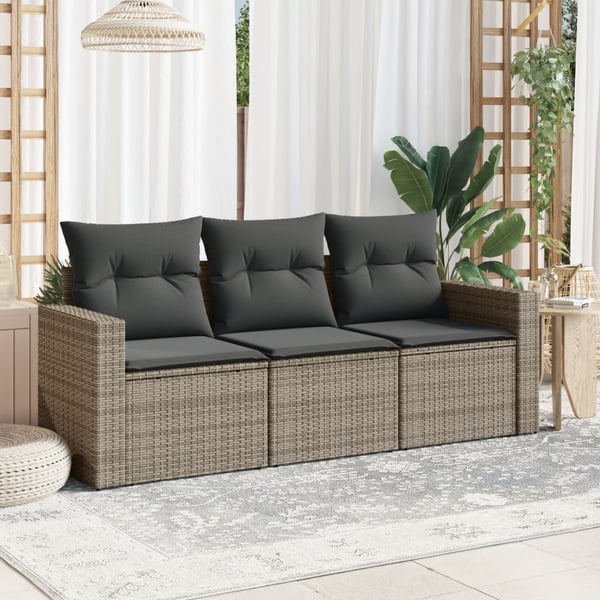vidaXL havesofasæt 3 dele med hynder polyrattan grå