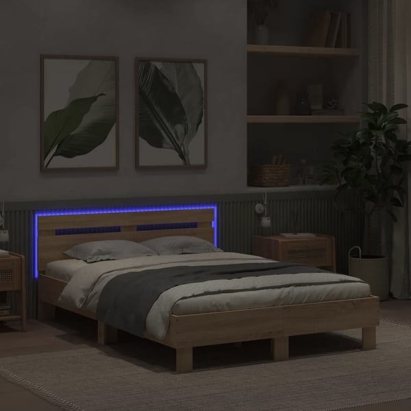 vidaXL Sengeramme med hodegavl og LED sonoma eik 120x200 cm