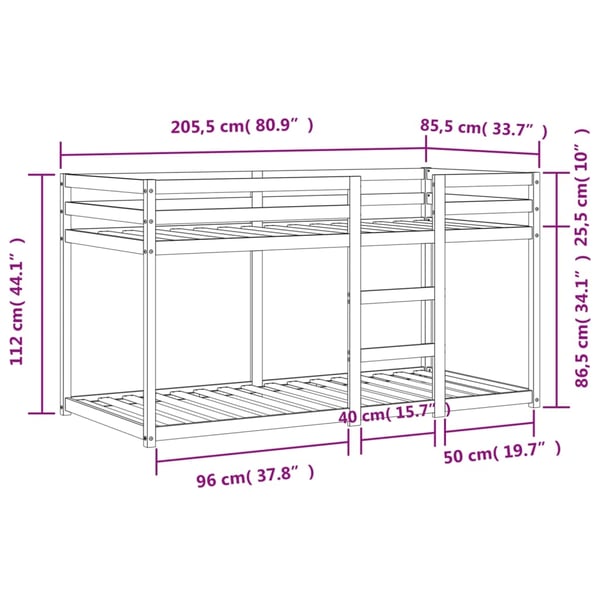 vidaXL Køyeseng voksbrun 80x200 cm heltre furu