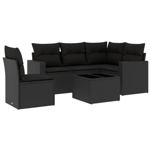 vidaXL Loungegrupp med dynor 6 delar svart konstrotting