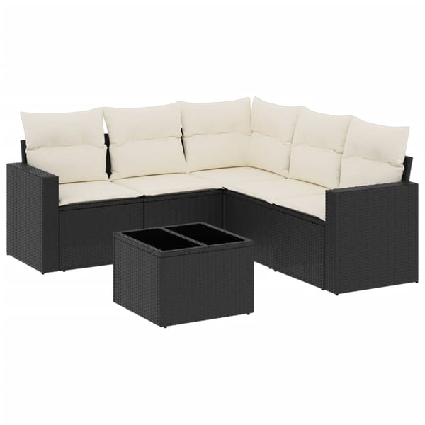 vidaXL Loungegrupp med dynor 6 delar svart konstrotting