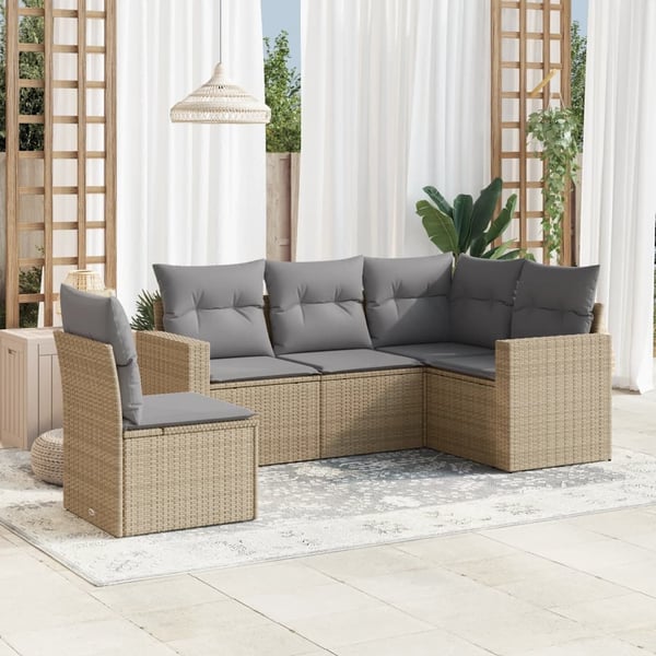 vidaXL sofasæt til haven 5 dele med hynder polyrattan beige