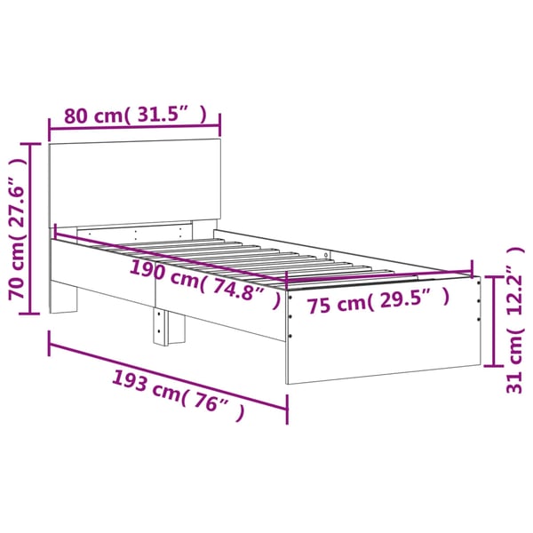 vidaXL Sengeramme med hodegavl grå sonoma 75x190 cm konstruert tre