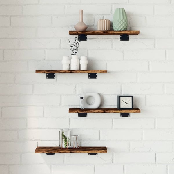 vidaXL væghylder 4 stk. 40x10x1,5 cm konstrueret træ røget egetræ