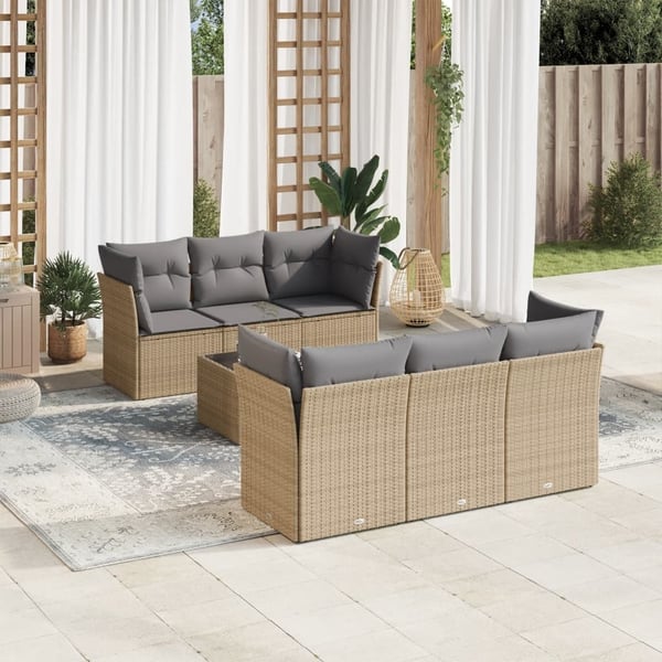 vidaXL sofasæt til haven 7 dele med hynder polyrattan beige