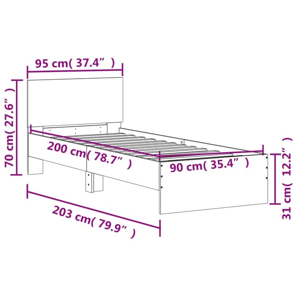 vidaXL Sengeramme med hodegavl betonggrå 90x200 cm konstruert tre