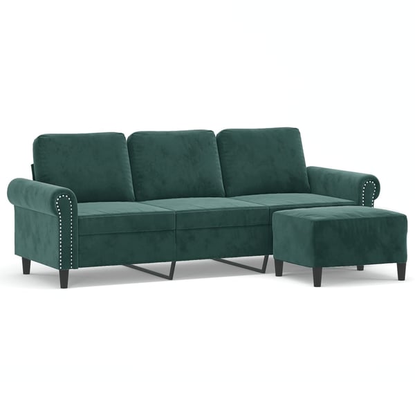 vidaXL 3-personers sofa med fodskammel 180 cm velour Mørkegrøn