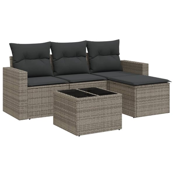vidaXL sofasæt 5 dele med hynder polyrattan grå