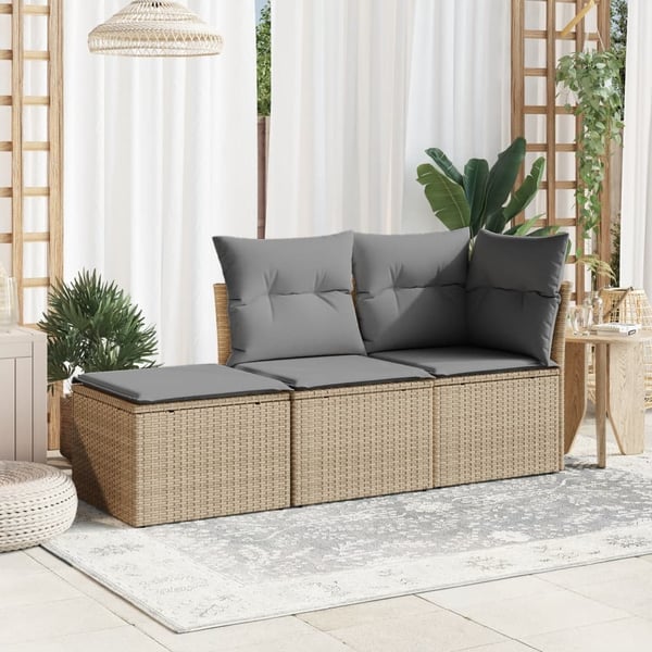 vidaXL haveskammel med hynde 55x55x37 cm polyrattan beige