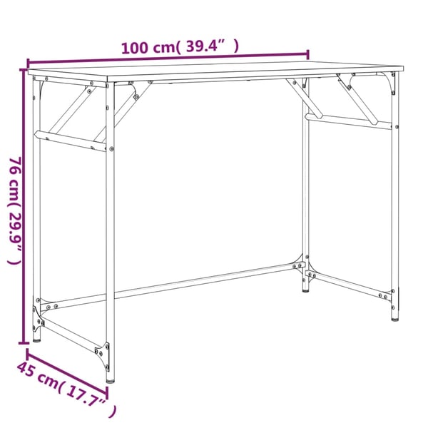 vidaXL Bord grå sonoma 100x45x76 cm konstruert tre pulverlakkert stål