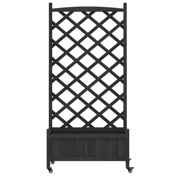 vidaXL Plantekasse med espalier og hjul svart heltre gran