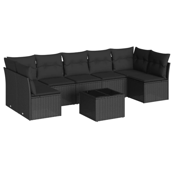 vidaXL sofasæt til haven 8 dele med hynder polyrattan sort