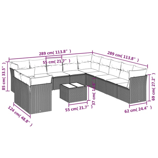 vidaXL Loungegrupp med dynor 12 delar svart konstrotting