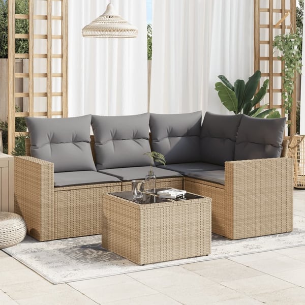 vidaXL sofasæt til haven 5 dele med hynder polyrattan beige