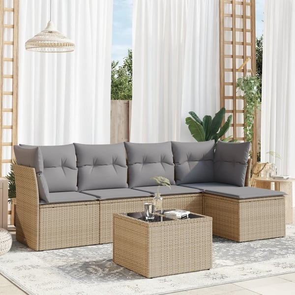 vidaXL sofasæt til haven 6 dele med hynder polyrattan beige