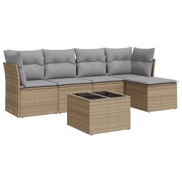 vidaXL sofasæt til haven 6 dele med hynder polyrattan beige
