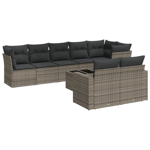 vidaXL sofasæt til haven 9 dele med hynder polyrattan grå