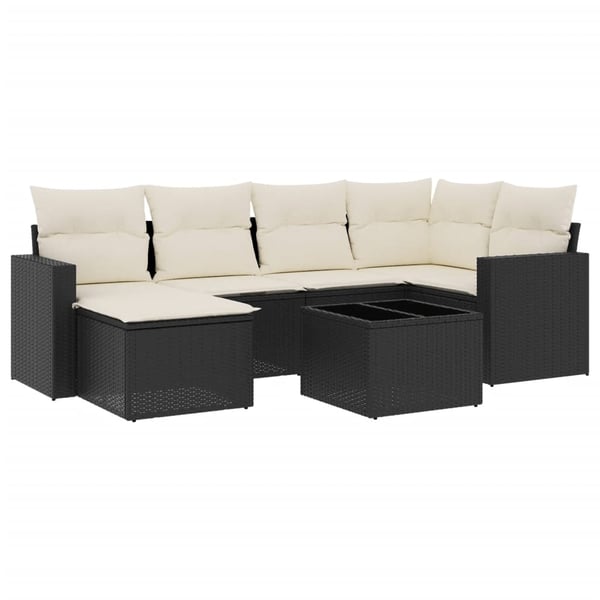 vidaXL sofasæt til haven 7 dele med hynder polyrattan sort