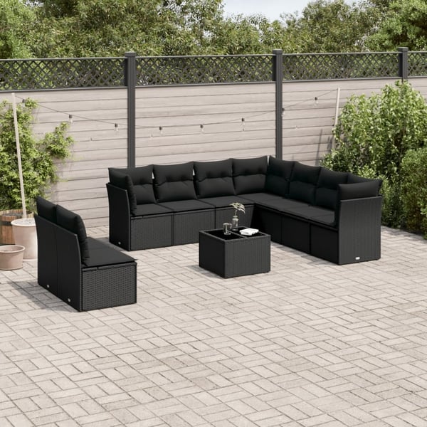 vidaXL Loungegrupp 10 delar med svarta dynor konstrotting
