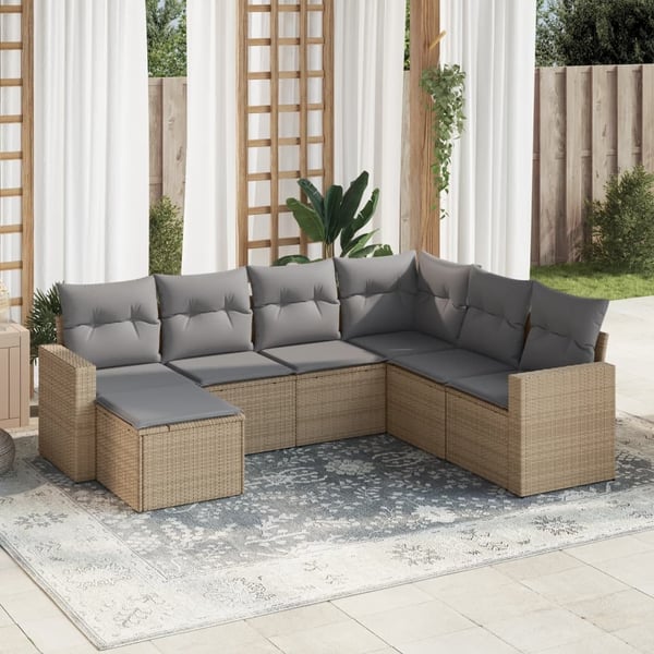 vidaXL sofasæt til haven 7 dele med hynder polyrattan beige
